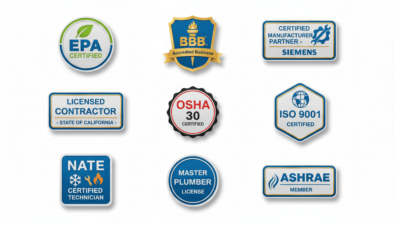 Professional certifications and licenses held by Lincoln Air & Plumbing