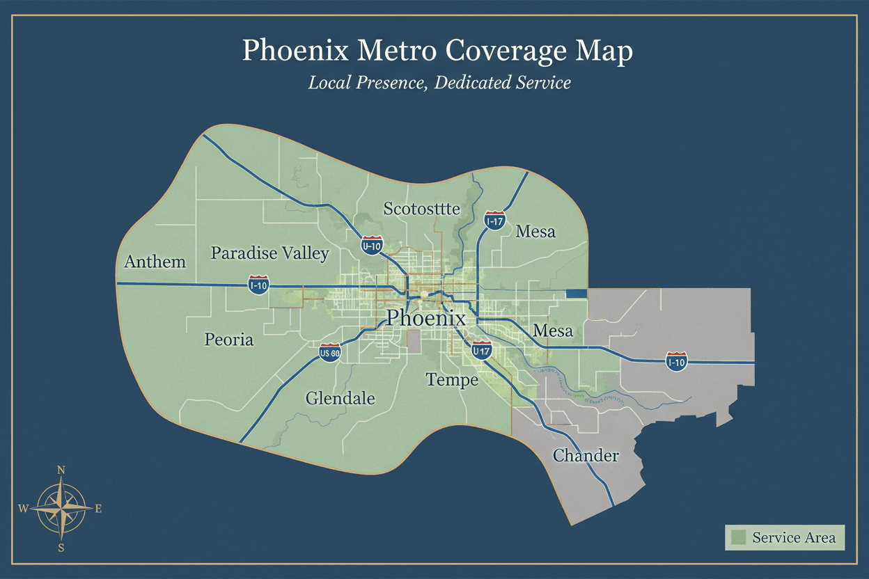 Lincoln Air & Plumbing service area coverage map for Phoenix